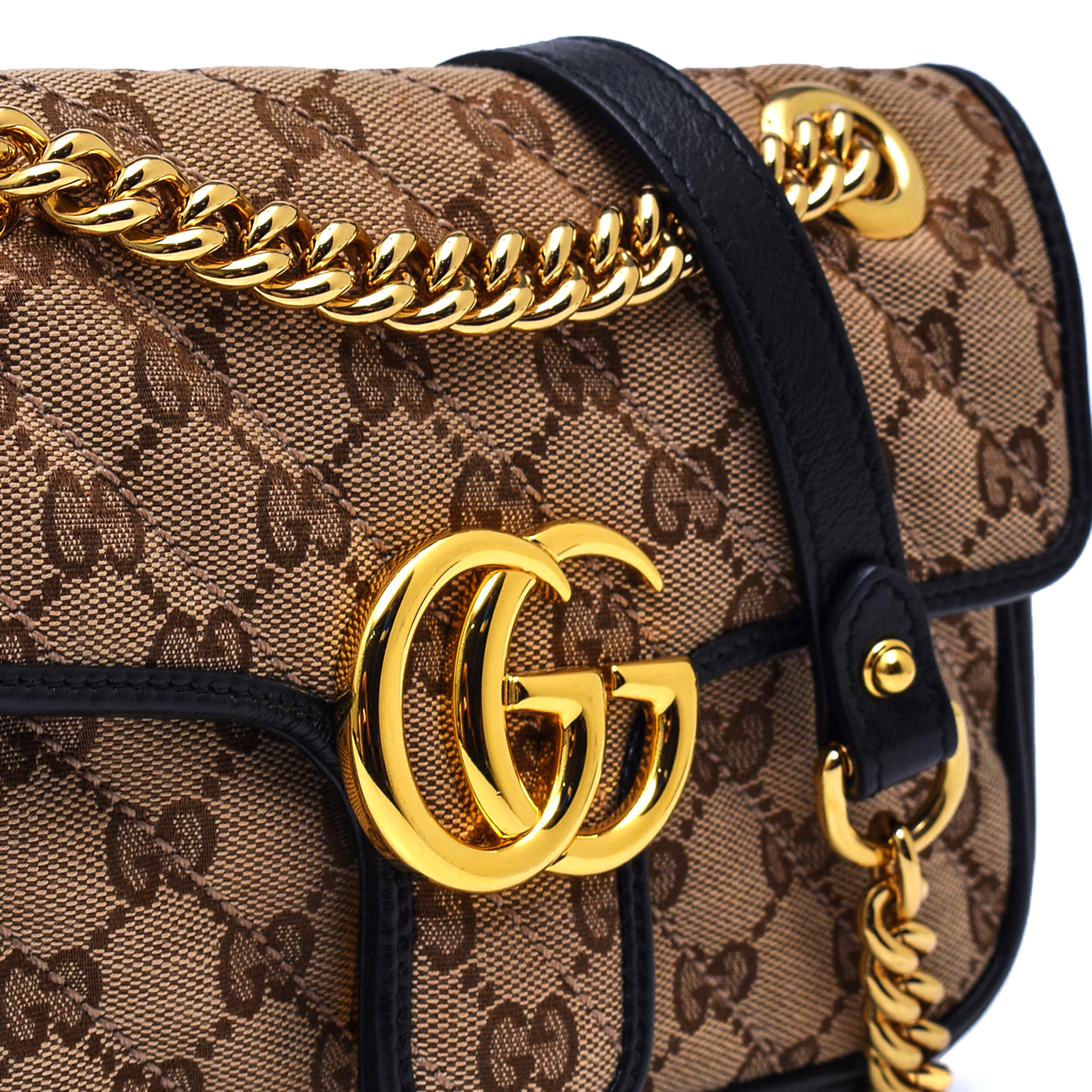 Gucci - GG Supreme Canvas&Black Leather Marmont Matelasse Small Flap Bag